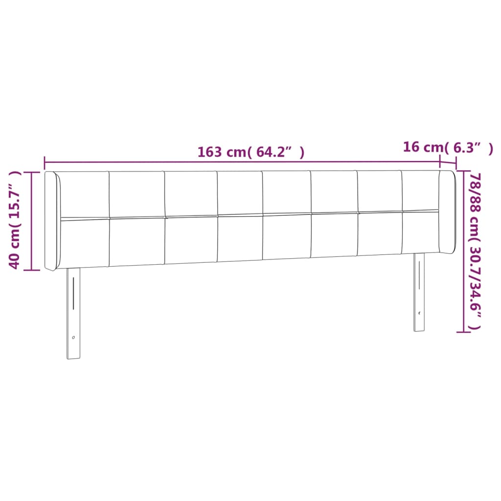 vidaXL Sänggavel LED gräddvit 163x16x78/88 cm tyg