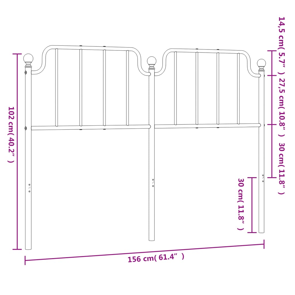 vidaXL Huvudgavel metall vit 150 cm