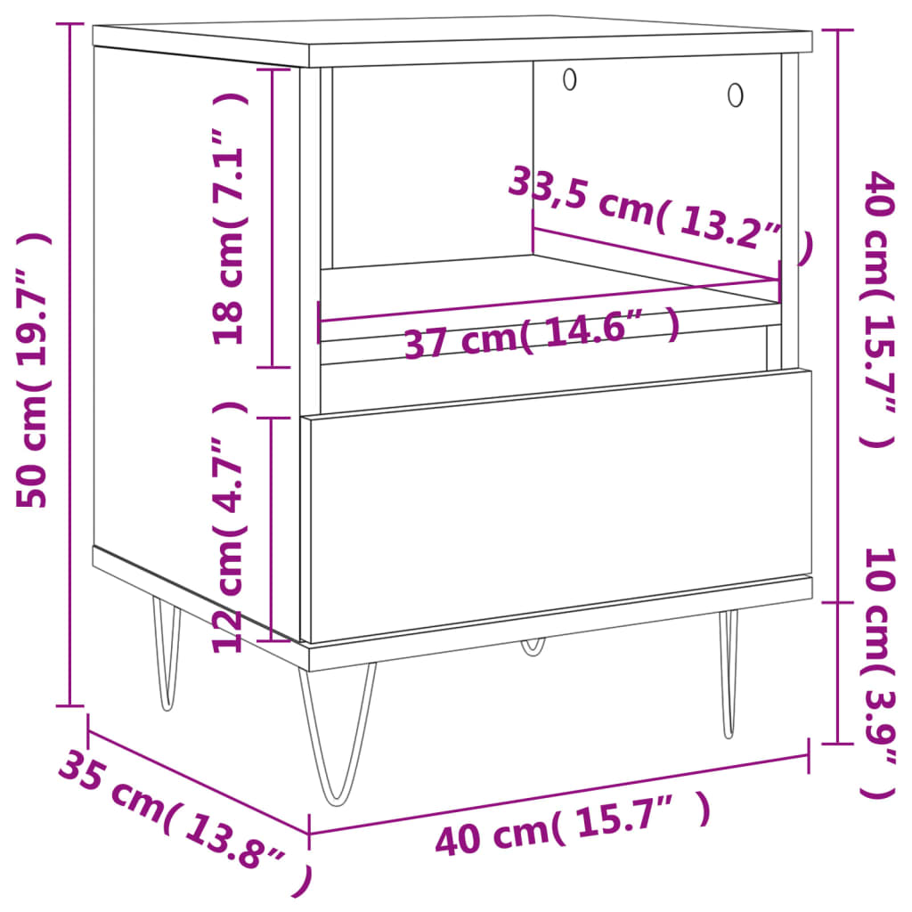 vidaXL Sängbord 2 st sonoma-ek 40x35x50 cm konstruerat trä