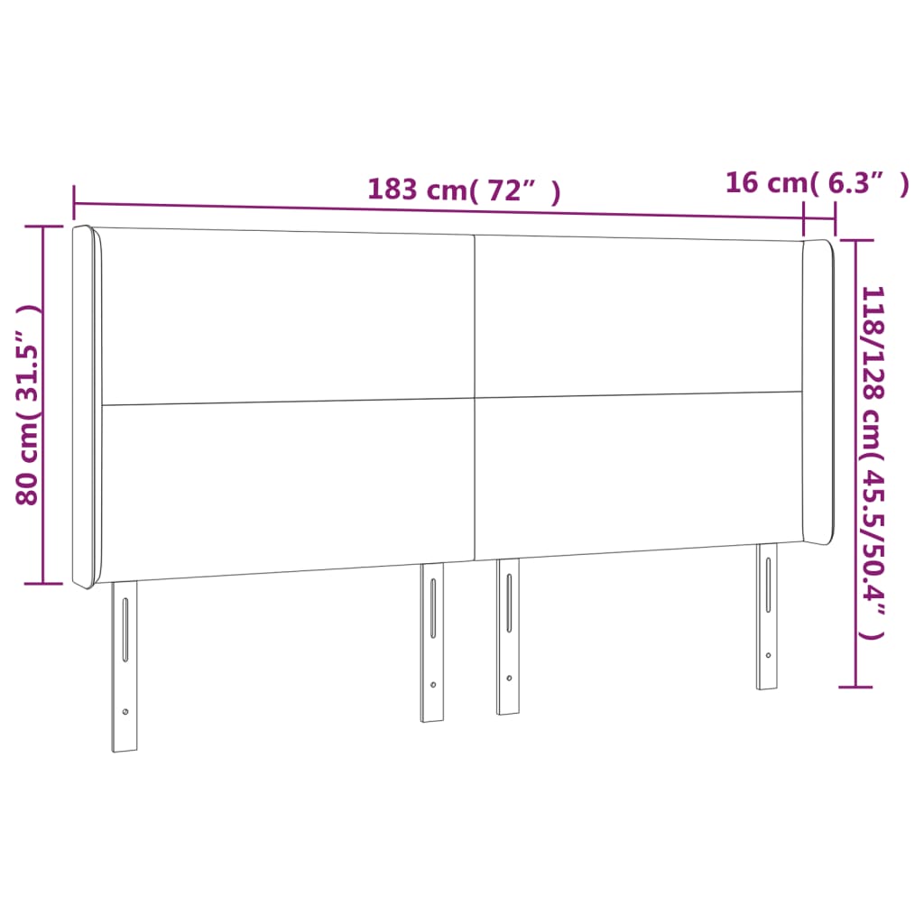 vidaXL Sänggavel LED mörkbrun 183x16x118/128 cm tyg