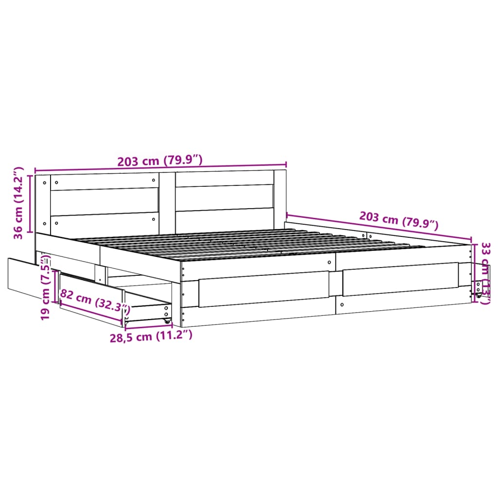 vidaXL Sängram med huvudgavel sonoma-ek 200x200 cm konstruerat trä