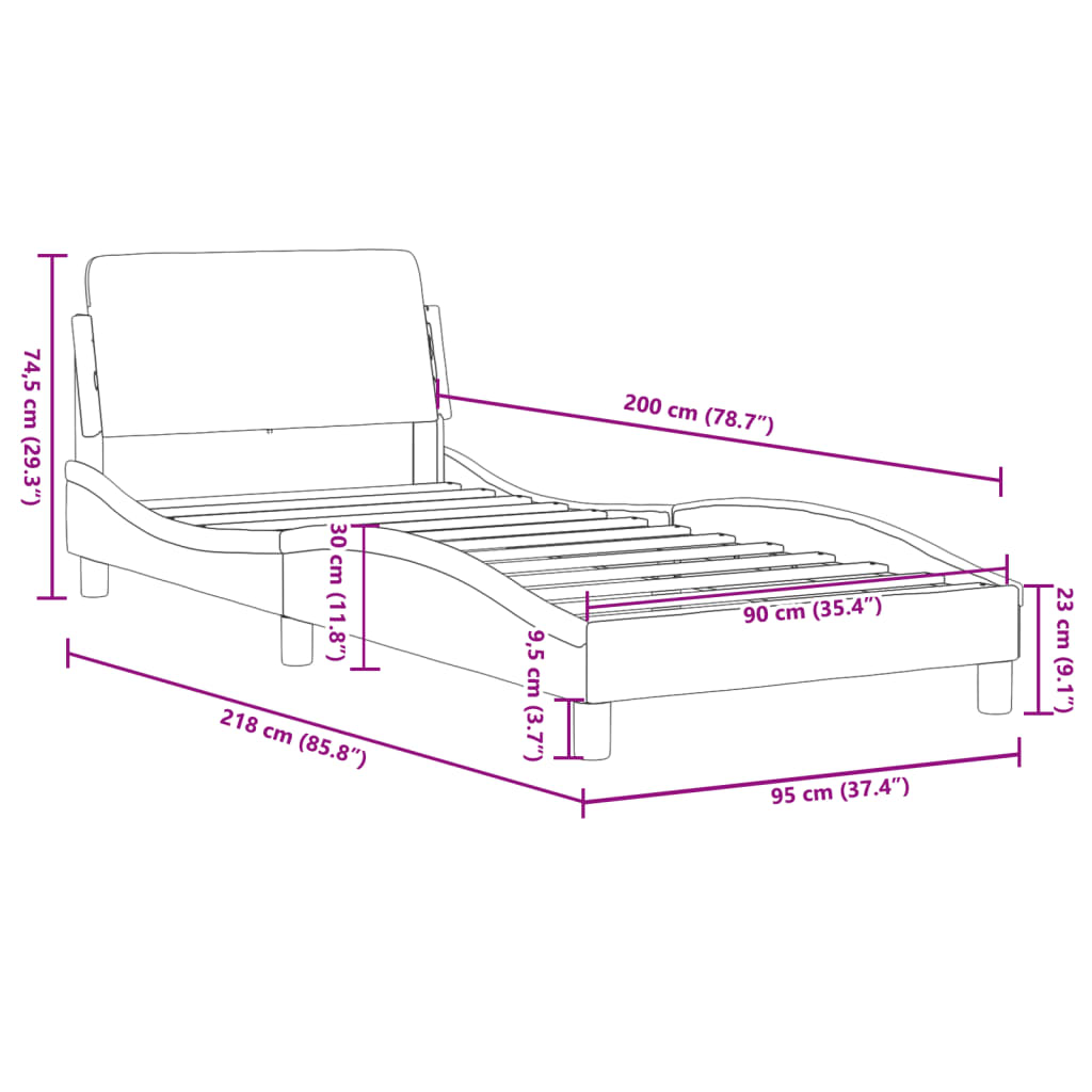 vidaXL Sängram med huvudgavel mörkgrön 90x200 cm sammet