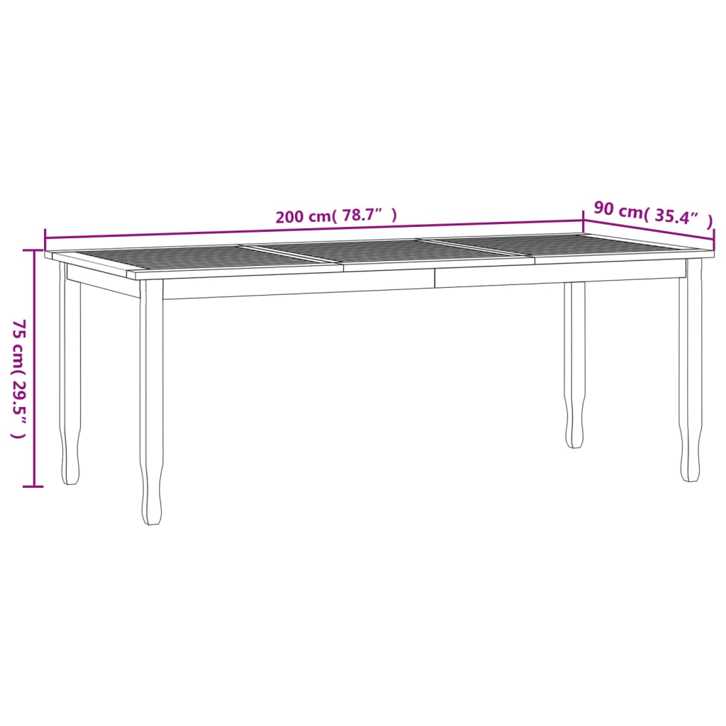 vidaXL Trädgårdsbord 200x90x75 cm massiv teak