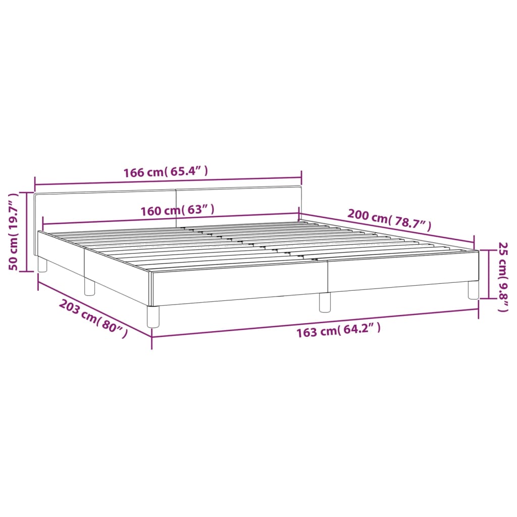 vidaXL Sängram utan madrass mörkbrun 160x200 cm tyg