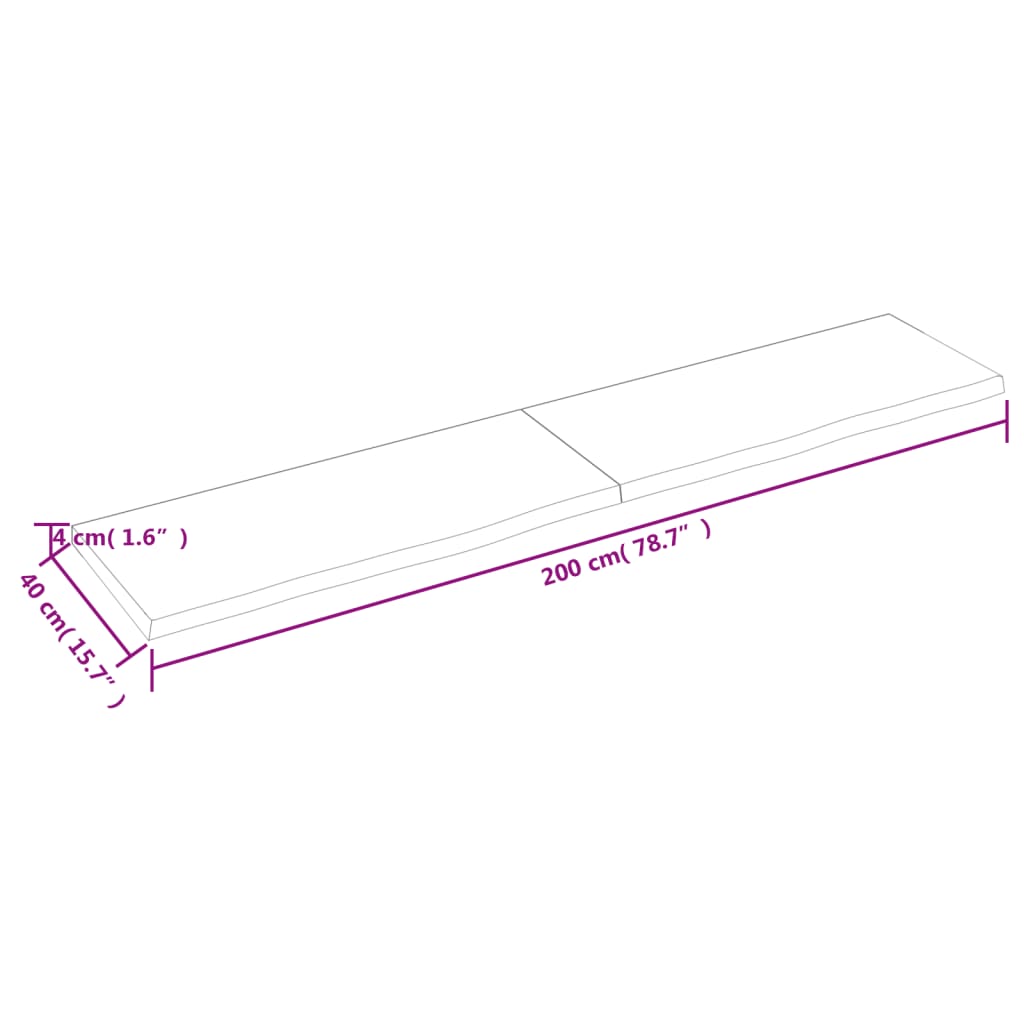 vidaXL Bordsskiva 200x40x(2-4) cm obehandlad massiv ek