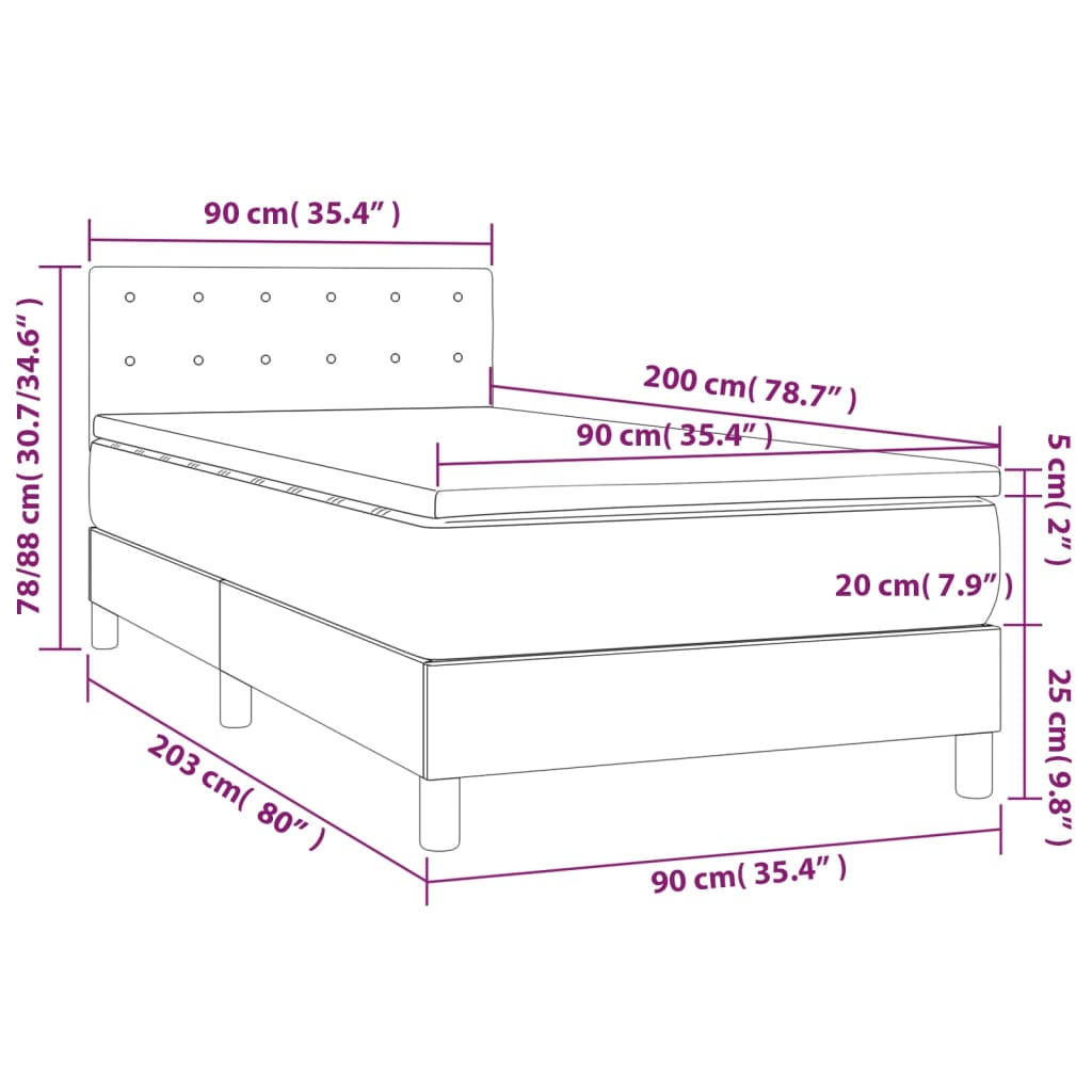 vidaXL Ramsäng med madrass & LED svart 90x200 cm konstläder