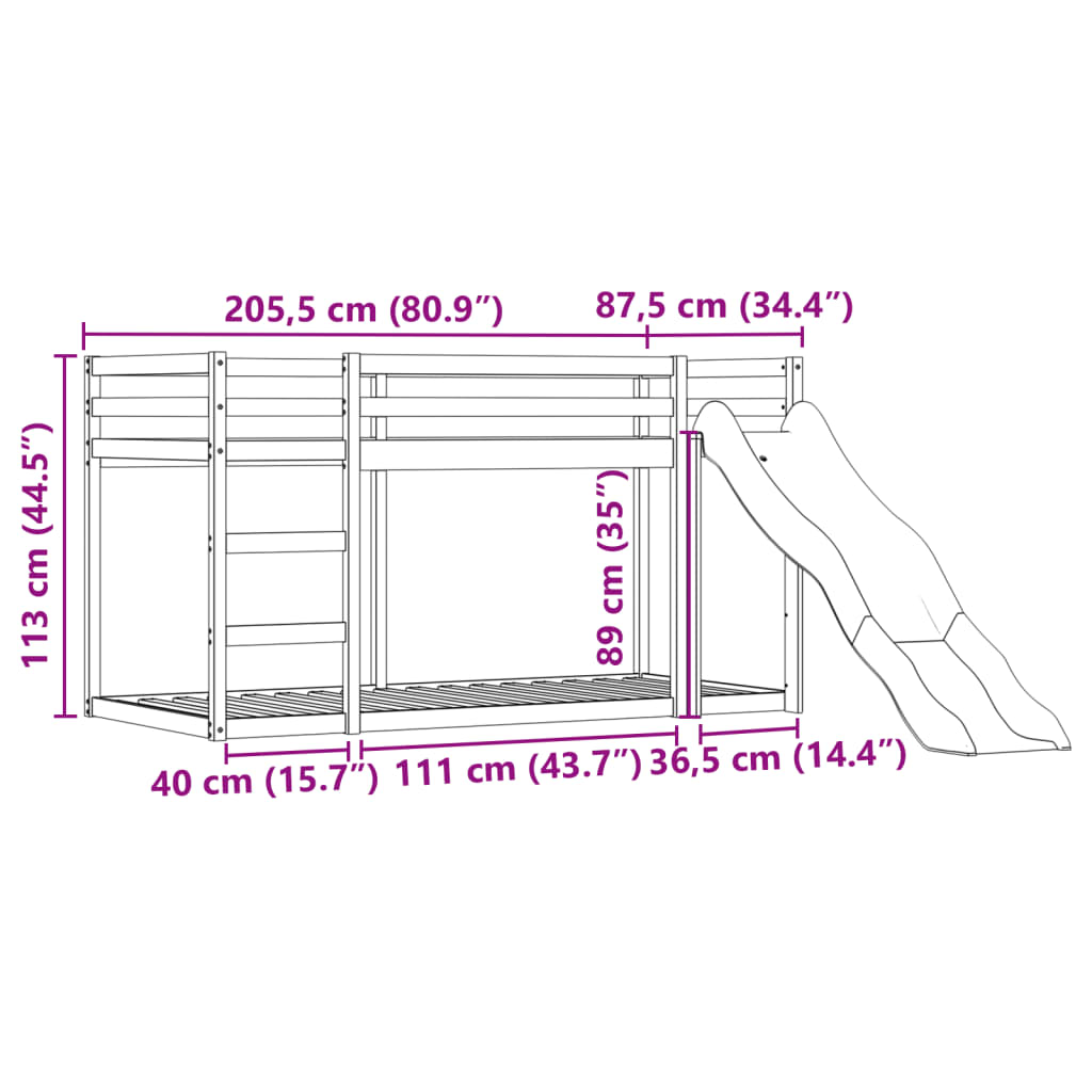 vidaXL Våningssäng med rutschkana och gardiner blå 80x200 cm