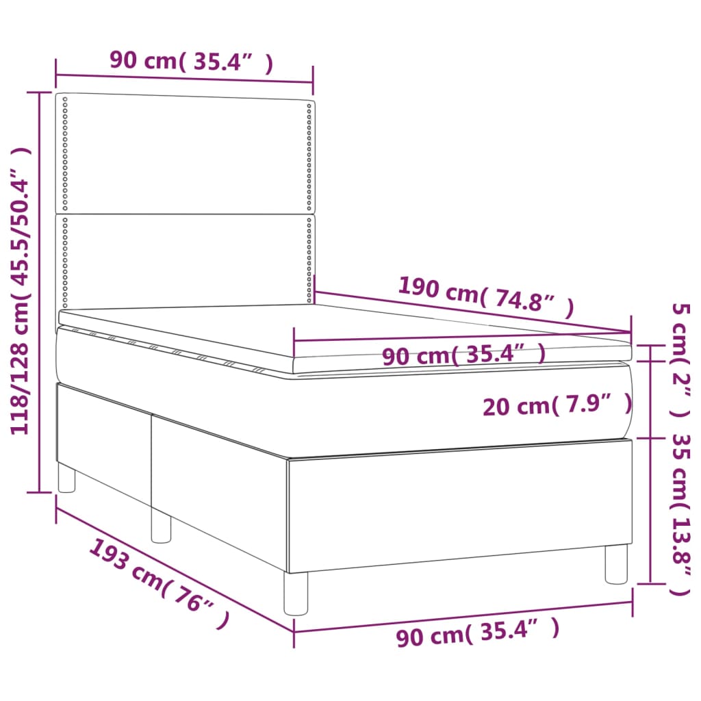 vidaXL Ramsäng med madrass svart 90x190 cm sammet