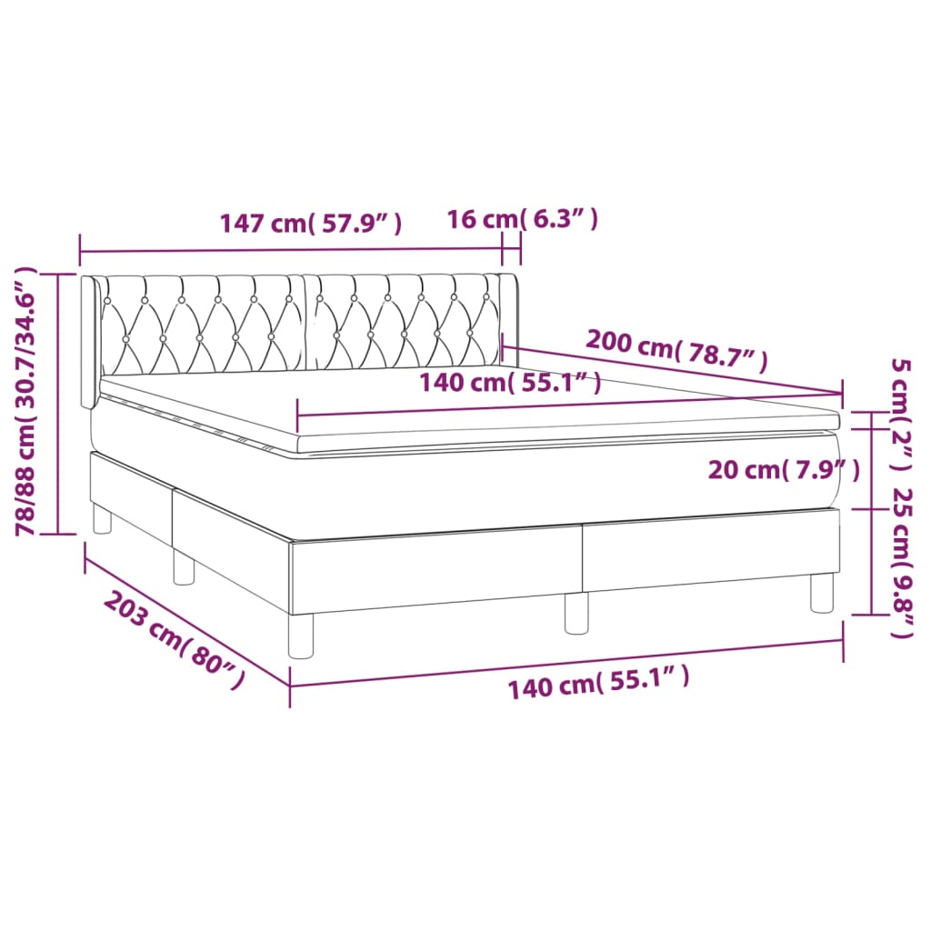 vidaXL Ramsäng med madrass ljusgrå 140x200 cm tyg