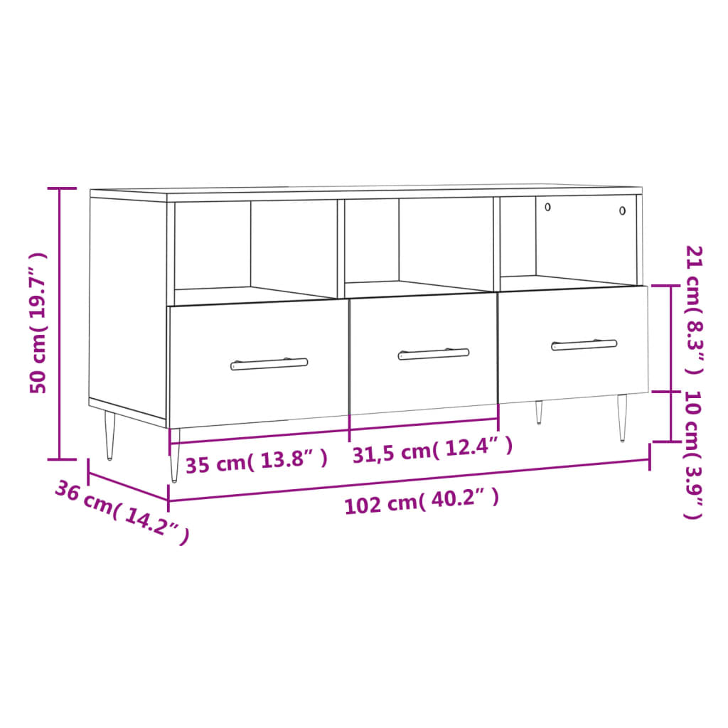 vidaXL Tv-bänk vit högglans 102x36x50 cm konstruerat trä