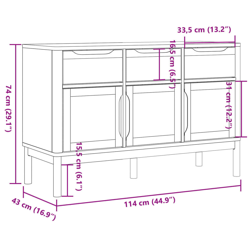 vidaXL Sidobord FLORO vit 114x43x74 cm massiv furu