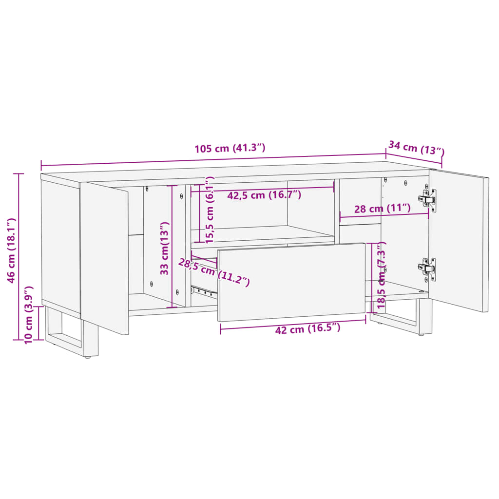 vidaXL Tv-bänk 100x34x46 cm massivt mangoträ