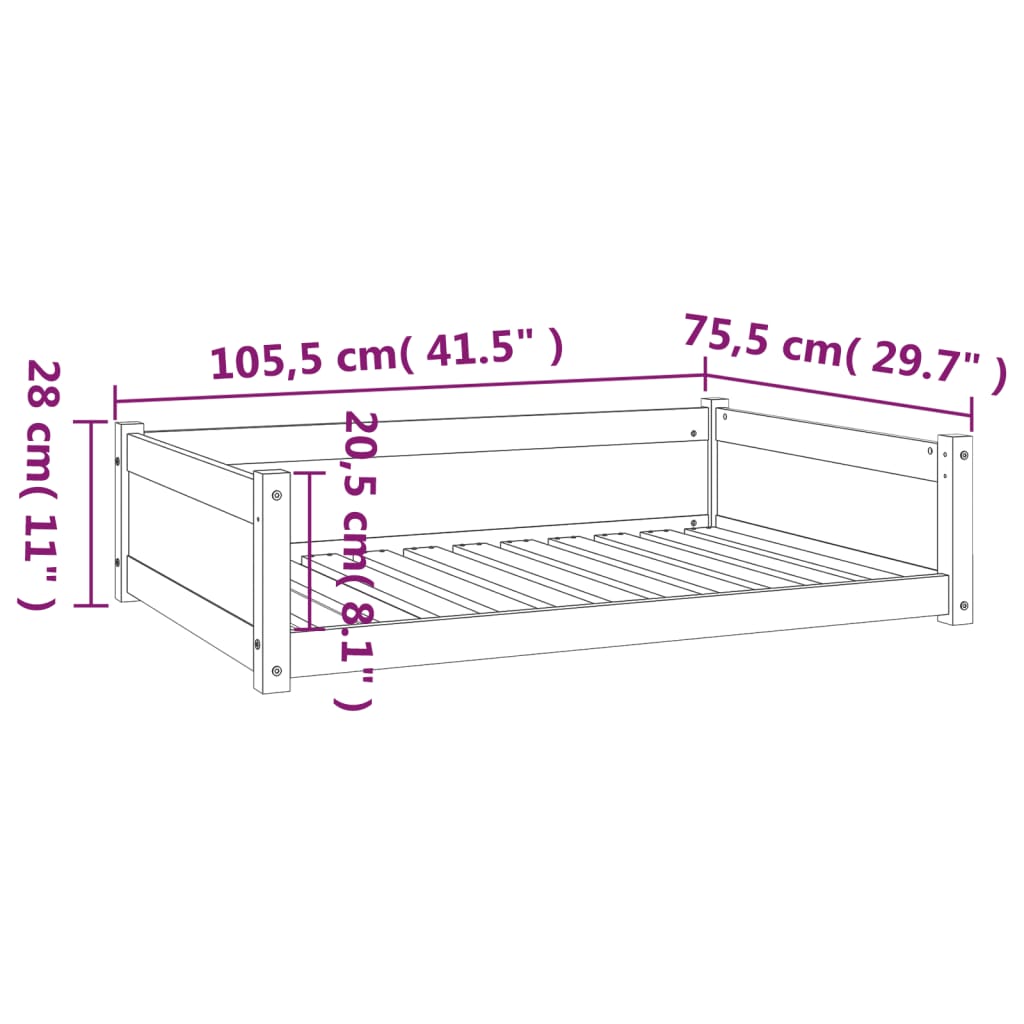 vidaXL Hundbädd 105,5x75,5x28 massiv furu