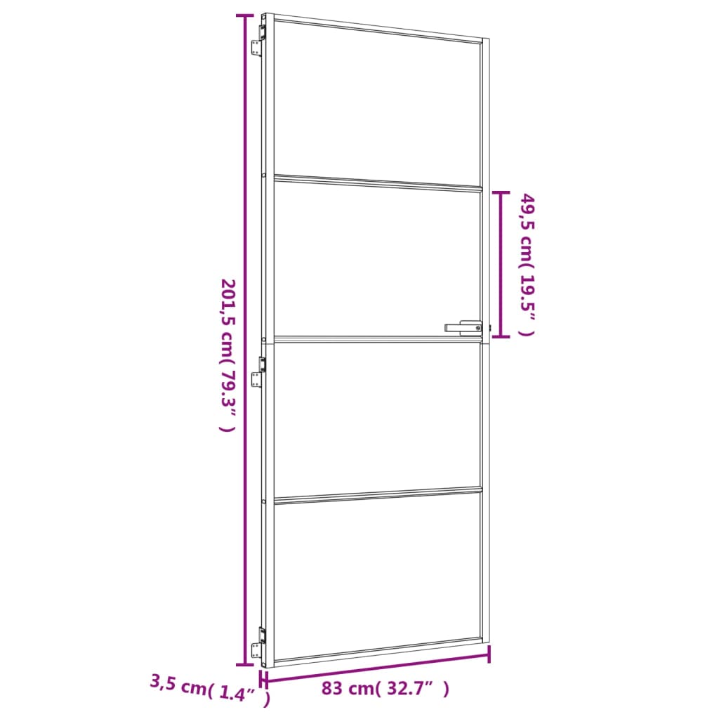 vidaXL Innerdörr guld 83x201,5 cm härdat glas och aluminium slim