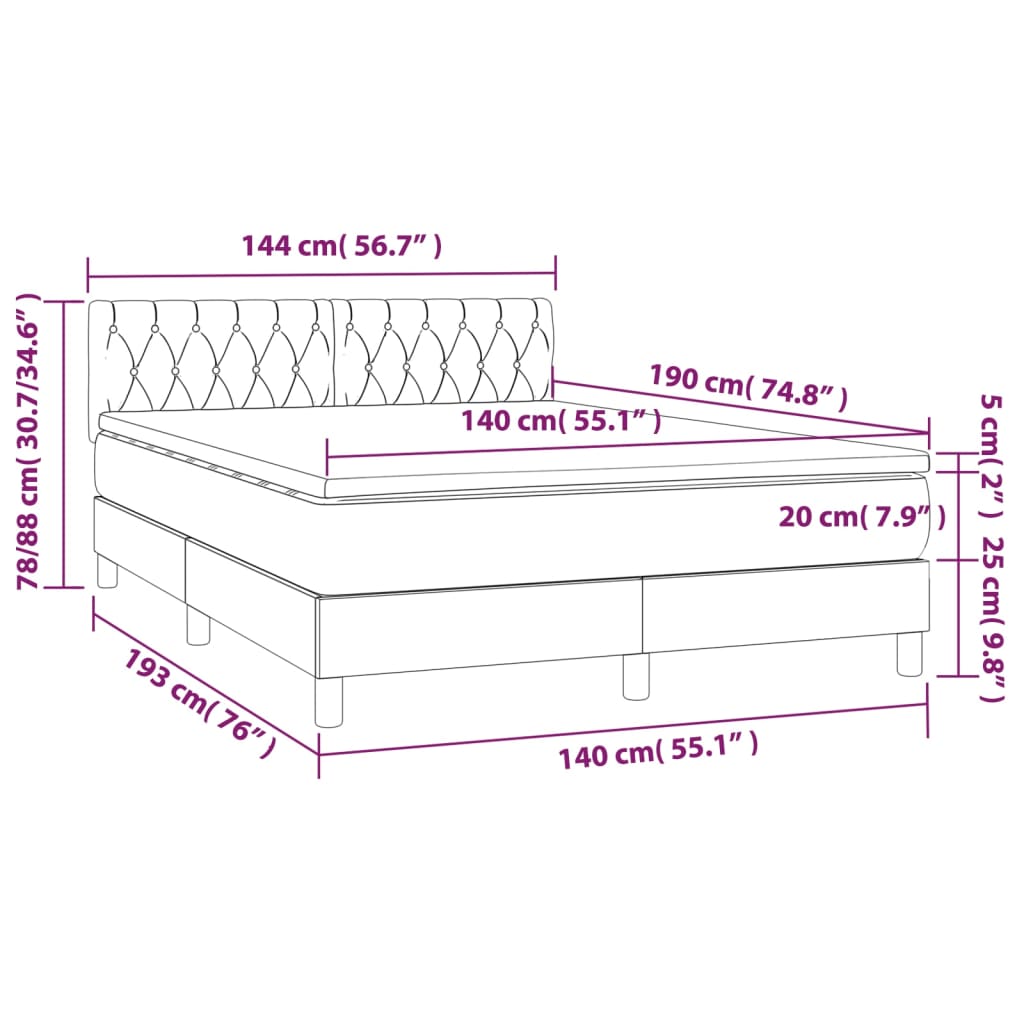 vidaXL Ramsäng med madrass mörkgrå 140x190 cm tyg