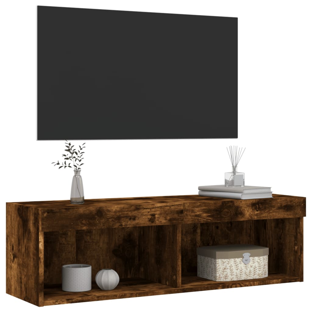 vidaXL Tv-bänk med LED-belysning rökfärgad ek 100x30x30 cm