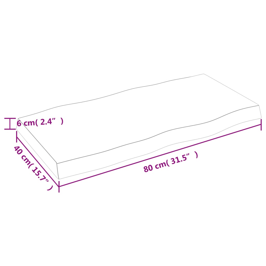 vidaXL Bordsskiva 80x40x(2-6) cm obehandlad massiv ek levande kant