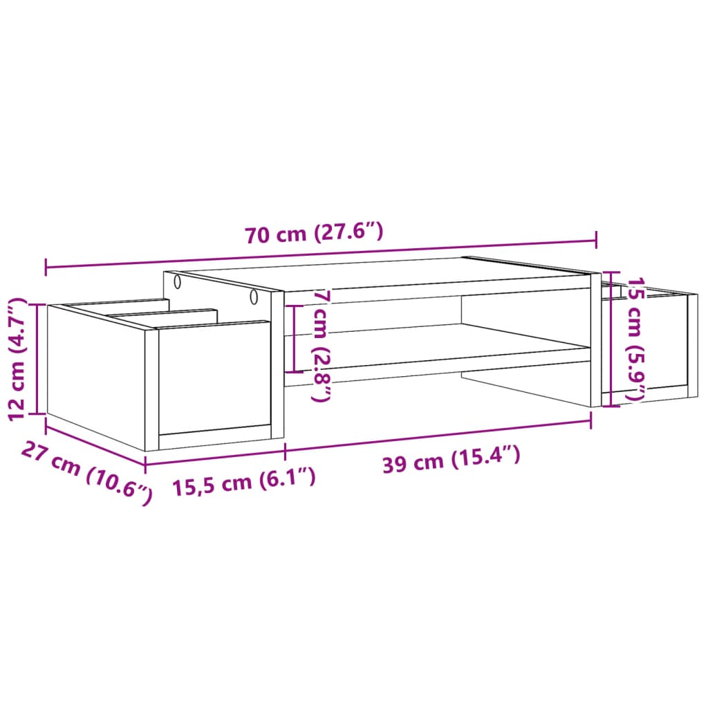 vidaXL Skärmställ förvaring rökfärgad ek 70x27x15 cm konstruerat trä