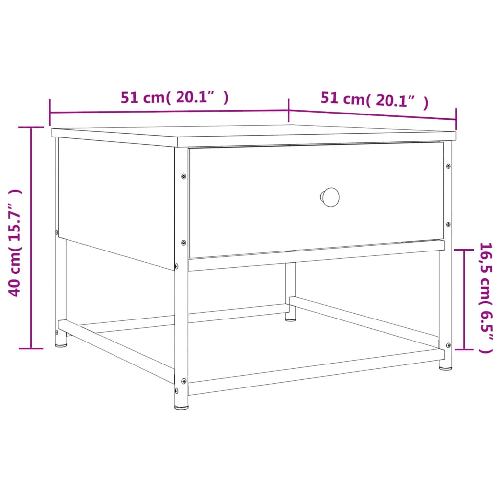 vidaXL Soffbord rökfärgad ek 51x51x40 cm konstruerat trä