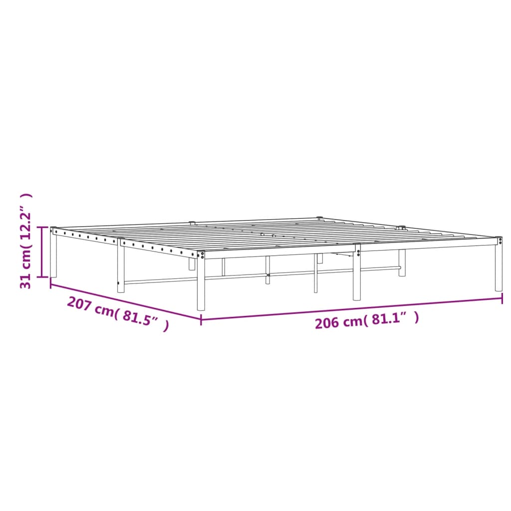 vidaXL Sängram metall vit 200x200 cm