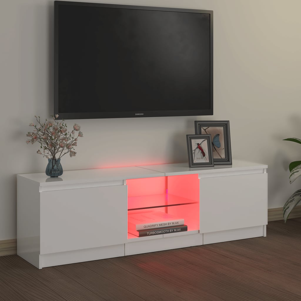 vidaXL TV-bänk med LED-belysning vit högglans 120x30x35,5 cm