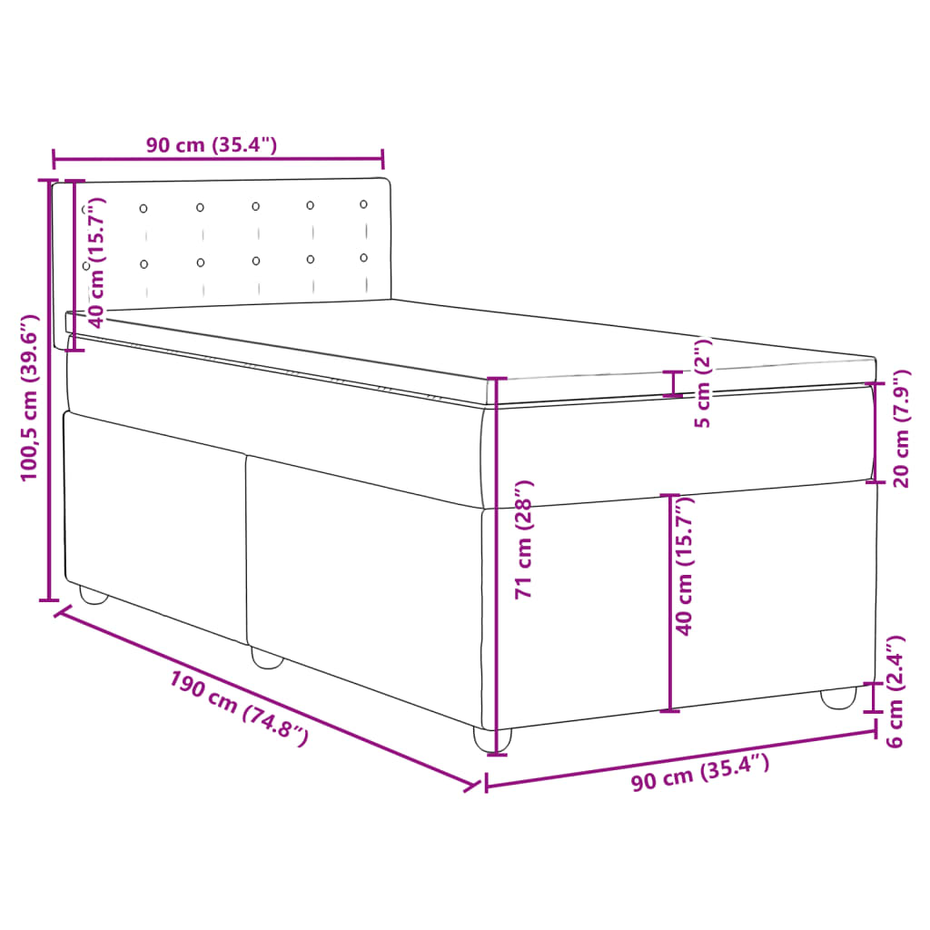 vidaXL Ramsäng med madrass mörkgrå 90x190 cm tyg