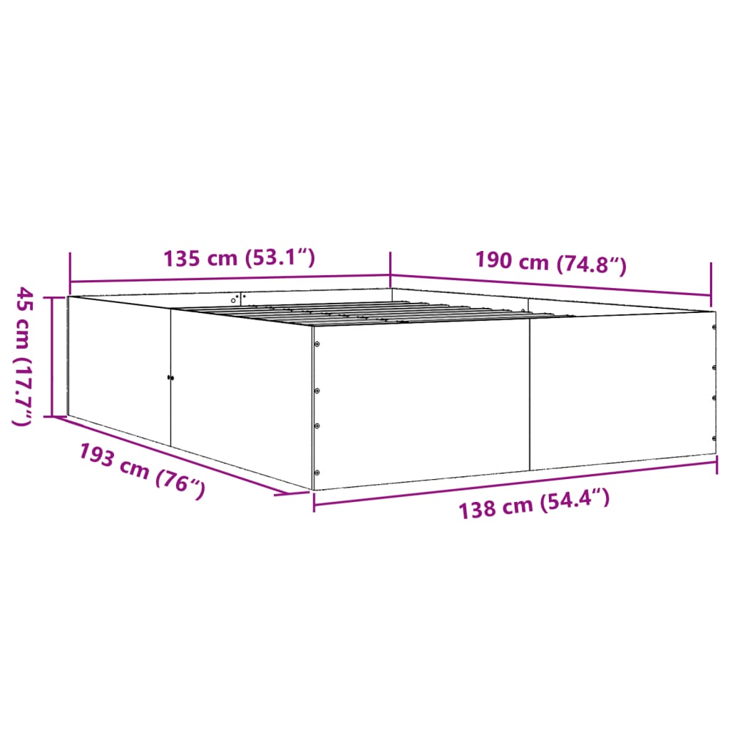 vidaXL Sängram svart 135x190 cm konstruerat trä