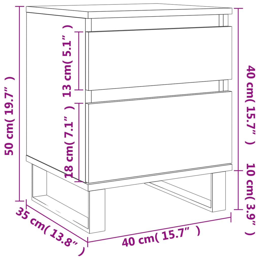 vidaXL Sängbord 2 st vit 40x35x50 cm konstruerat trä