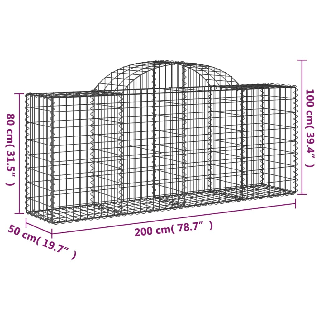 vidaXL Gabioner bågformade 10 st 200x50x80/100 cm galvaniserat järn