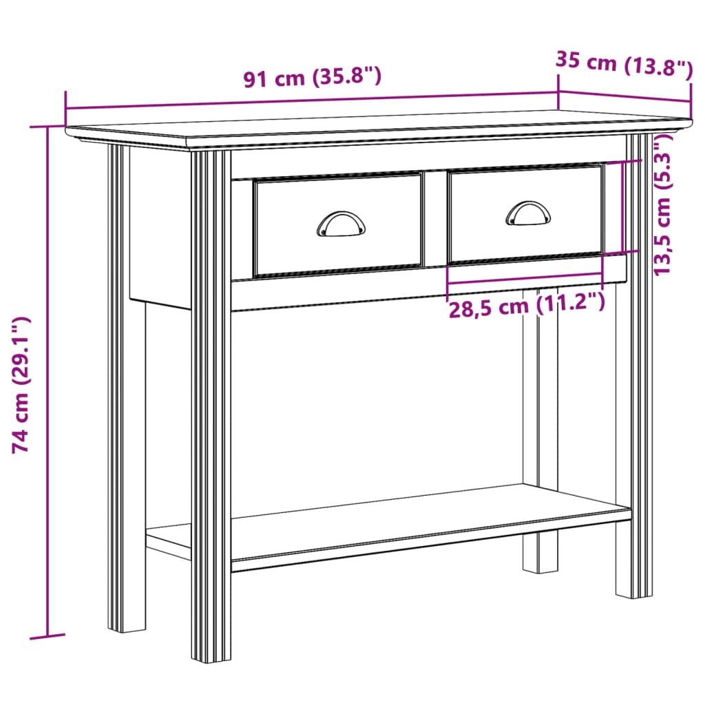 vidaXL Konsolbord BODO brun 91x35x74 cm massiv furu