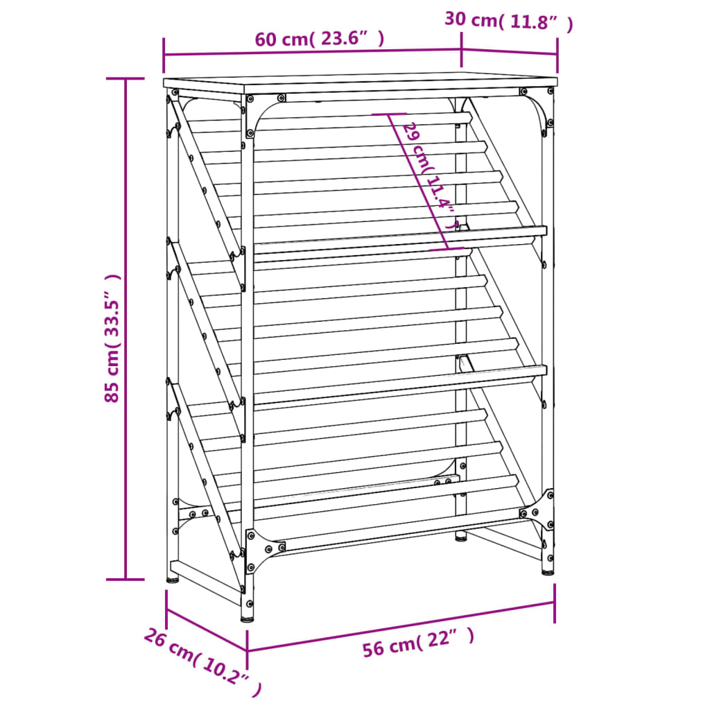 vidaXL Skohylla sonoma-ek 60x30x85 cm konstruerat trä