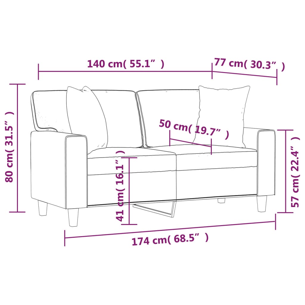 vidaXL 2-sits soffa med prydnadskuddar svart 140 cm konstläder