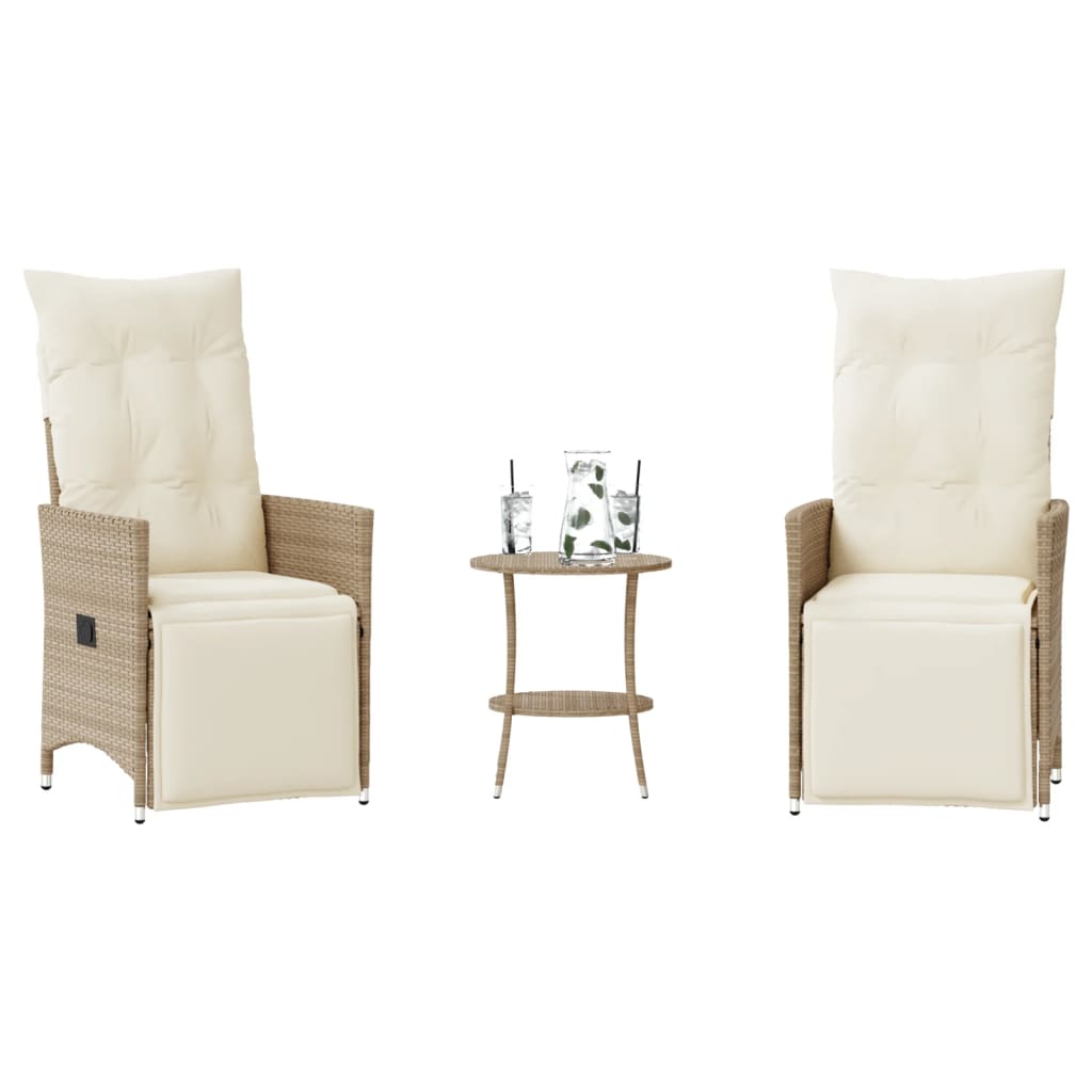 vidaXL Bistrogrupp med dynor 3 delar beige konstrotting