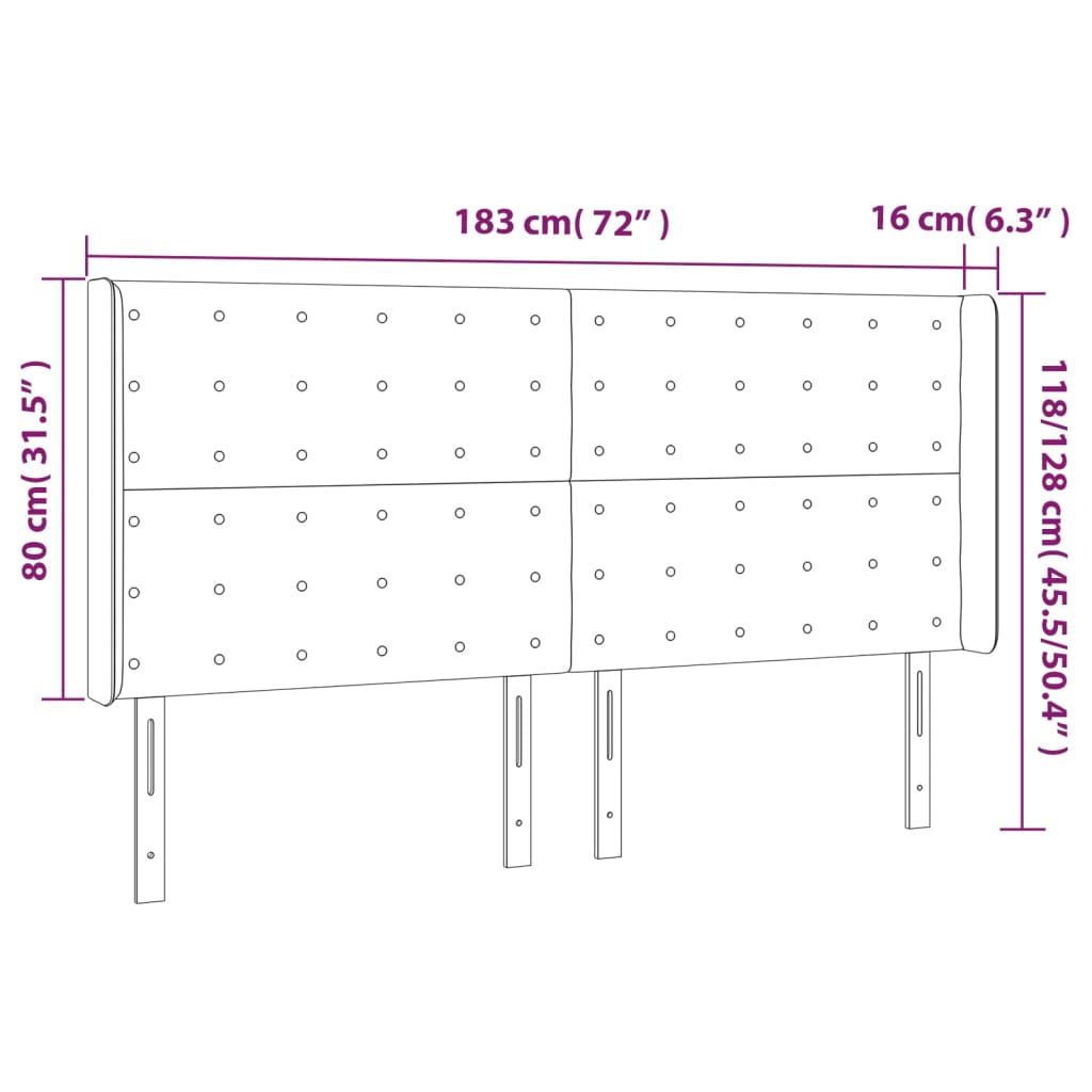 vidaXL Sänggavel med kanter svart 183x16x118/128 cm tyg