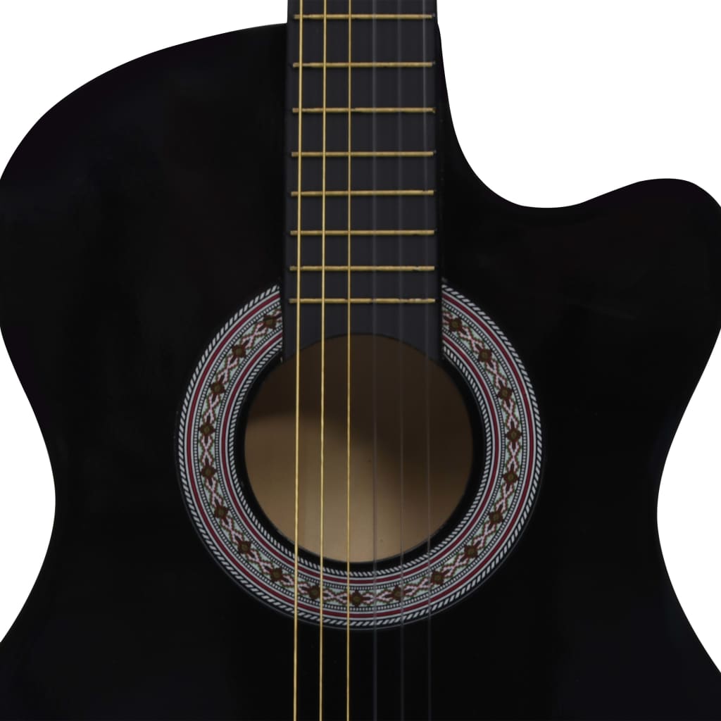 vidaXL Gitarr 12 delar med 6 strängar western svart 38"