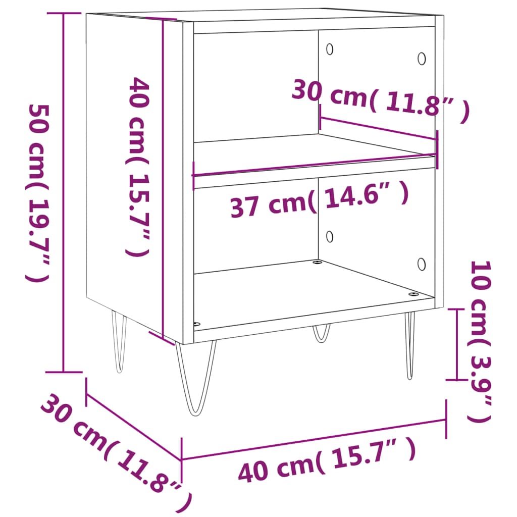 vidaXL Sängbord 2 st vit högglans 40x30x50 cm konstruerat trä