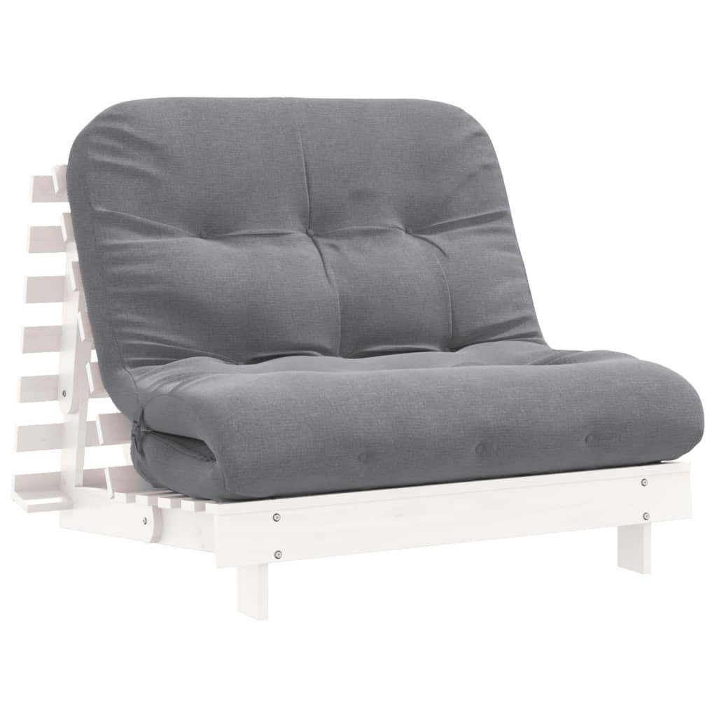 vidaXL Futonbäddsoffa med madrass vit 100x206x11 cm massiv furu