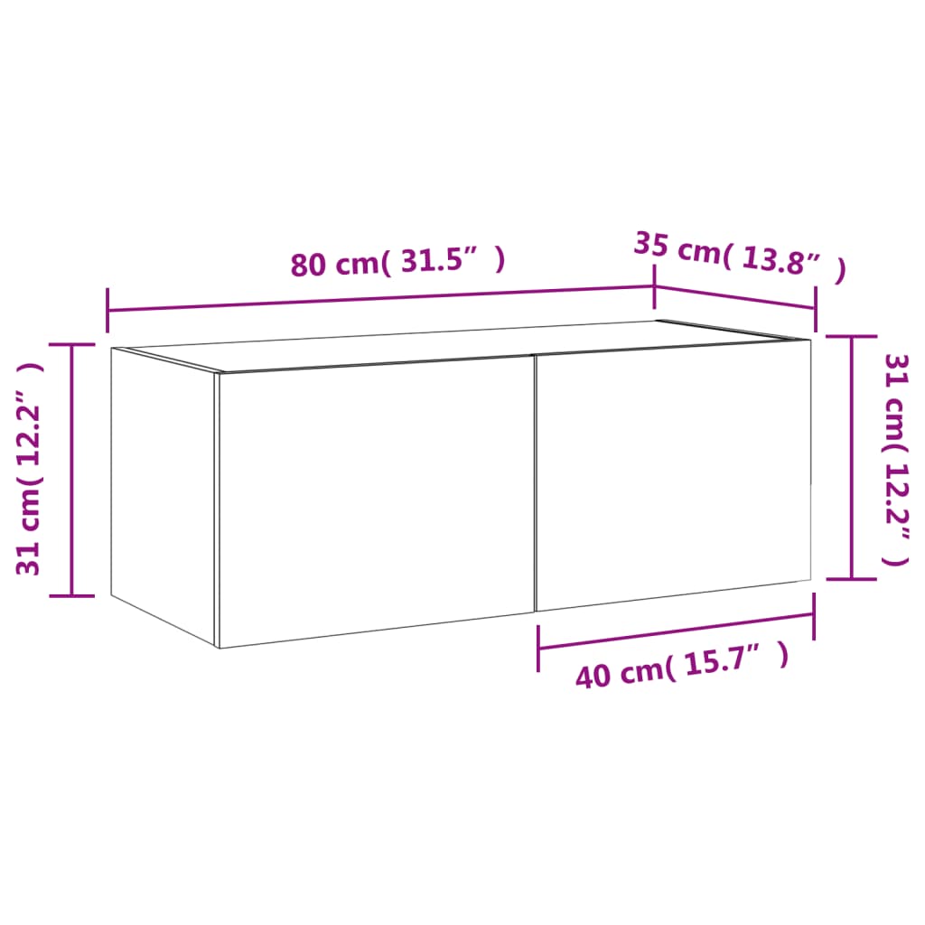 vidaXL Väggmonterad tv-bänk LED vit 80x35x31 cm