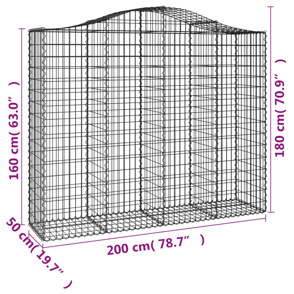 vidaXL Gabioner bågformade 5 st 200x50x160/180 cm galvaniserat järn