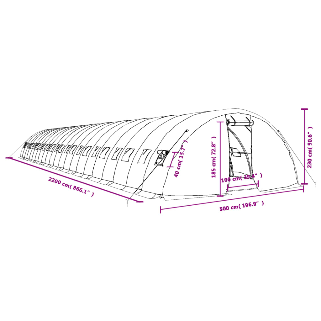 vidaXL Växthus med stålram grön 110 m² 22x5x2,3 m