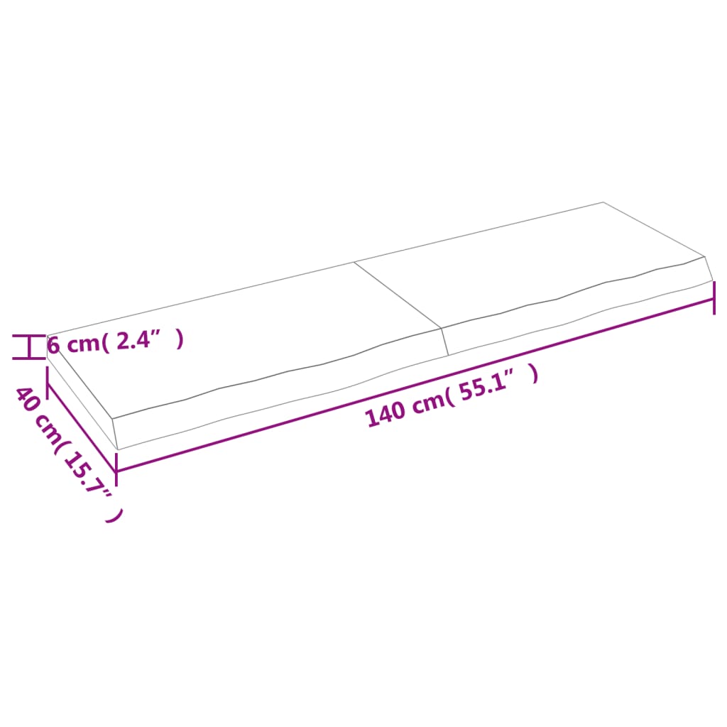 vidaXL Bänkskiva badrum mörkbrun 140x40x(2-6) cm behandlat massivt trä