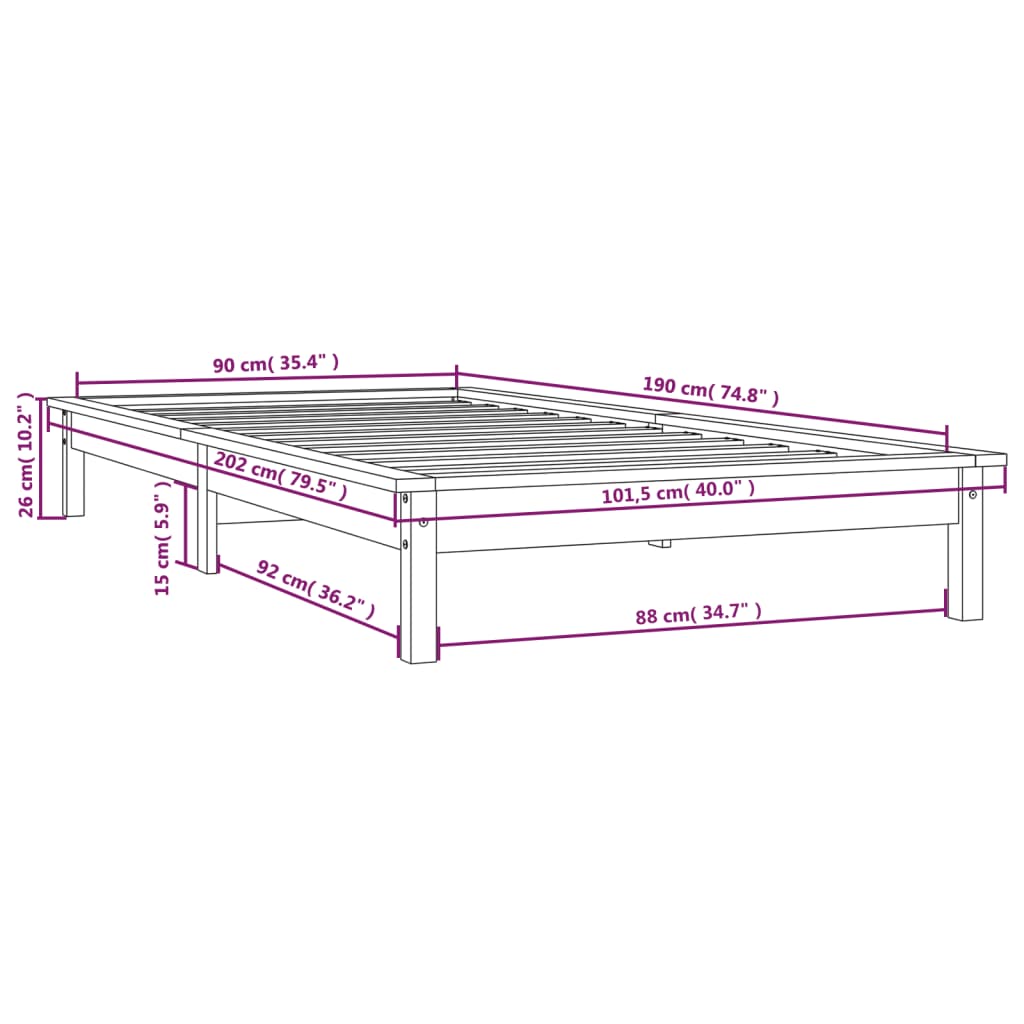 vidaXL Sängram 90x190 cm massiv furu grå