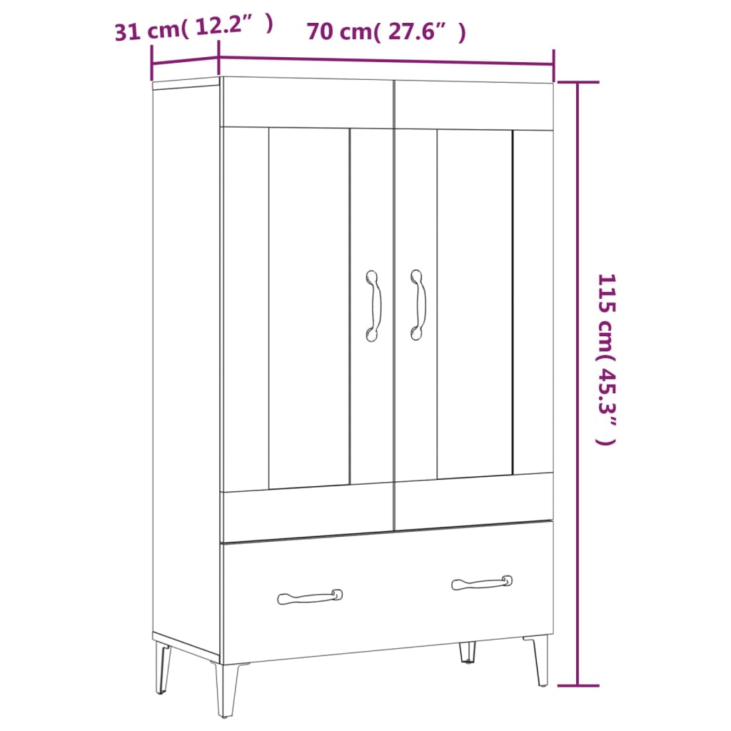 vidaXL Skåp Sonoma-ek 70x31x115 cm konstruerat trä