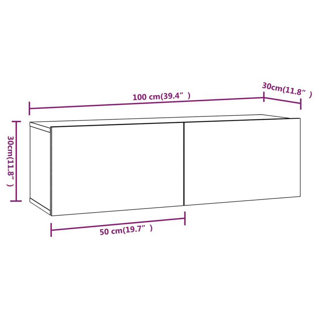 vidaXL Väggmonterade tv-bänkar 2 st grå 100x30x30 cm konstruerat trä