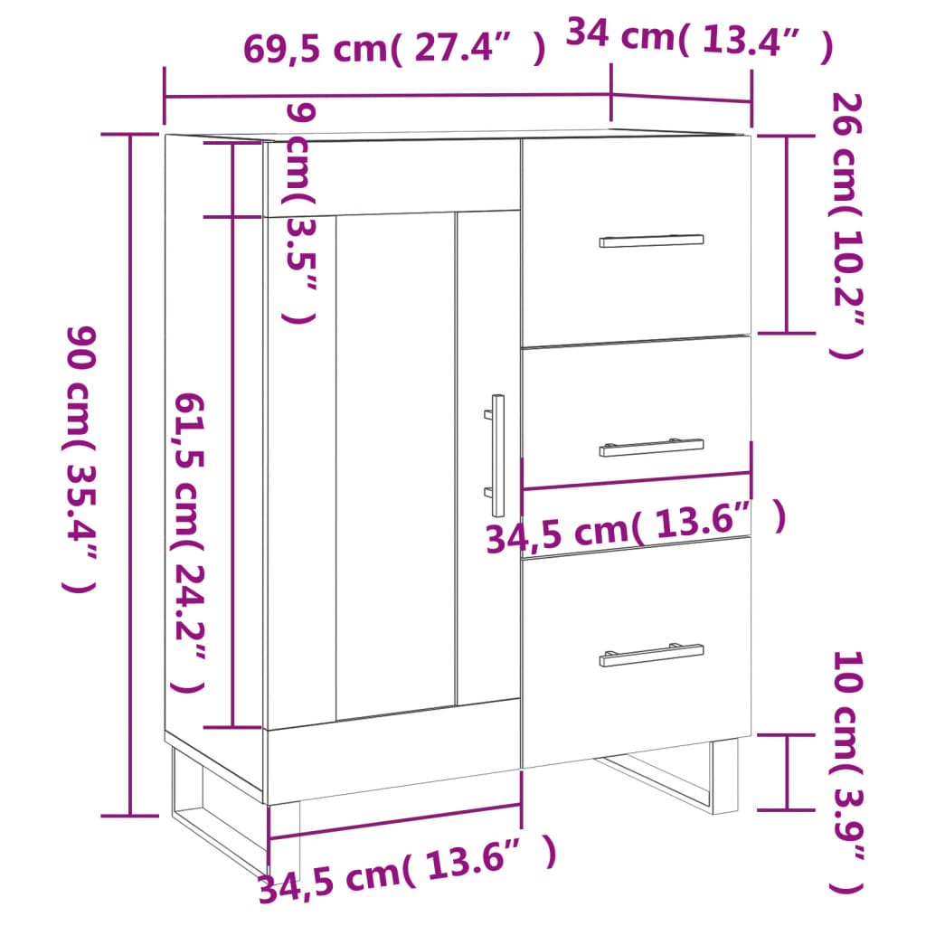 vidaXL Skåp vit 69,5x34x90 cm konstruerat trä