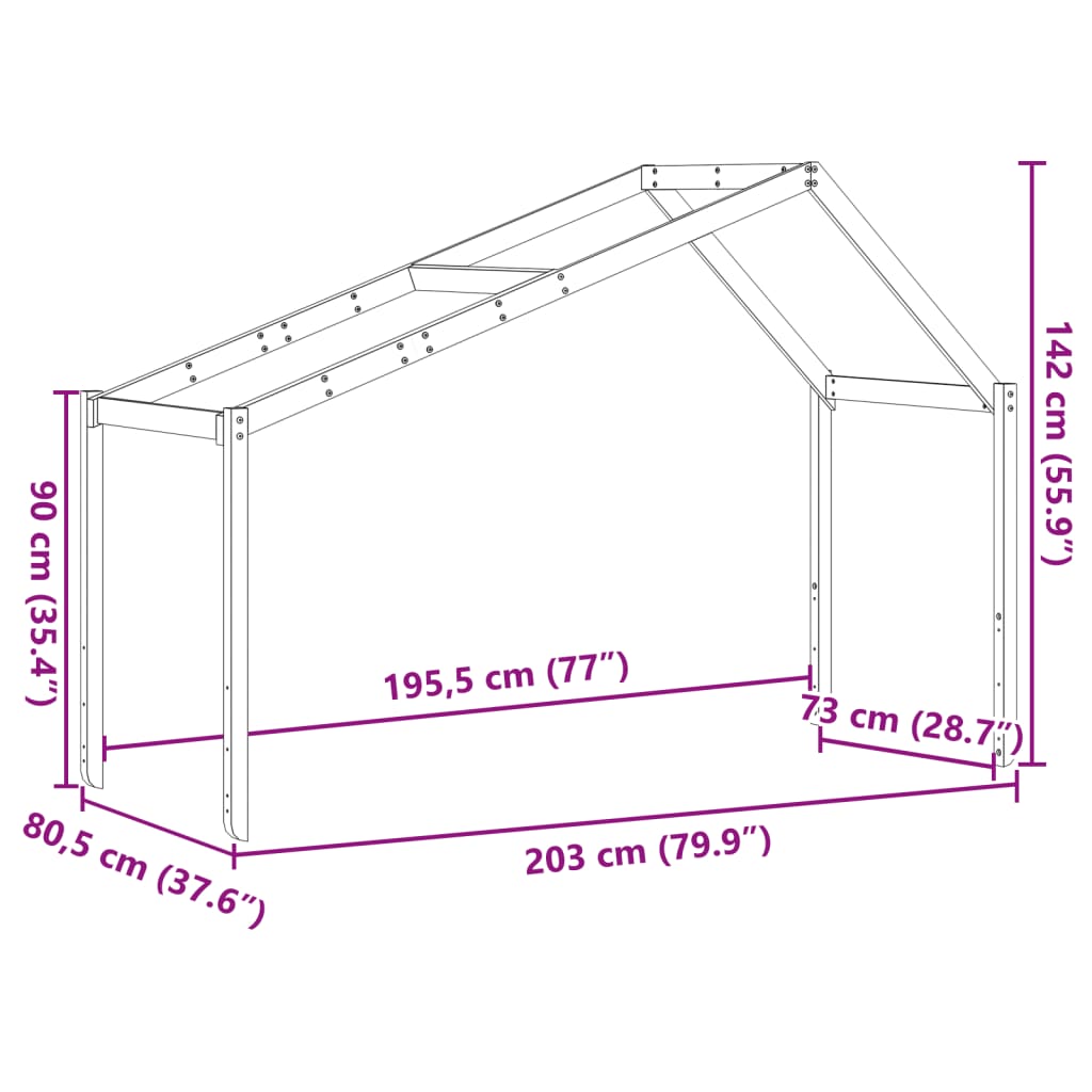 vidaXL Tak till barnsäng 203x80,5x142 cm massiv furu