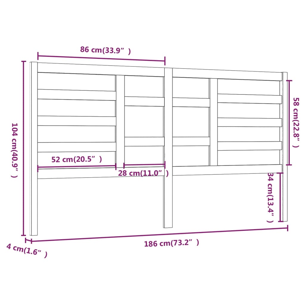 vidaXL Sänggavel vit 186x4x104 cm massiv furu