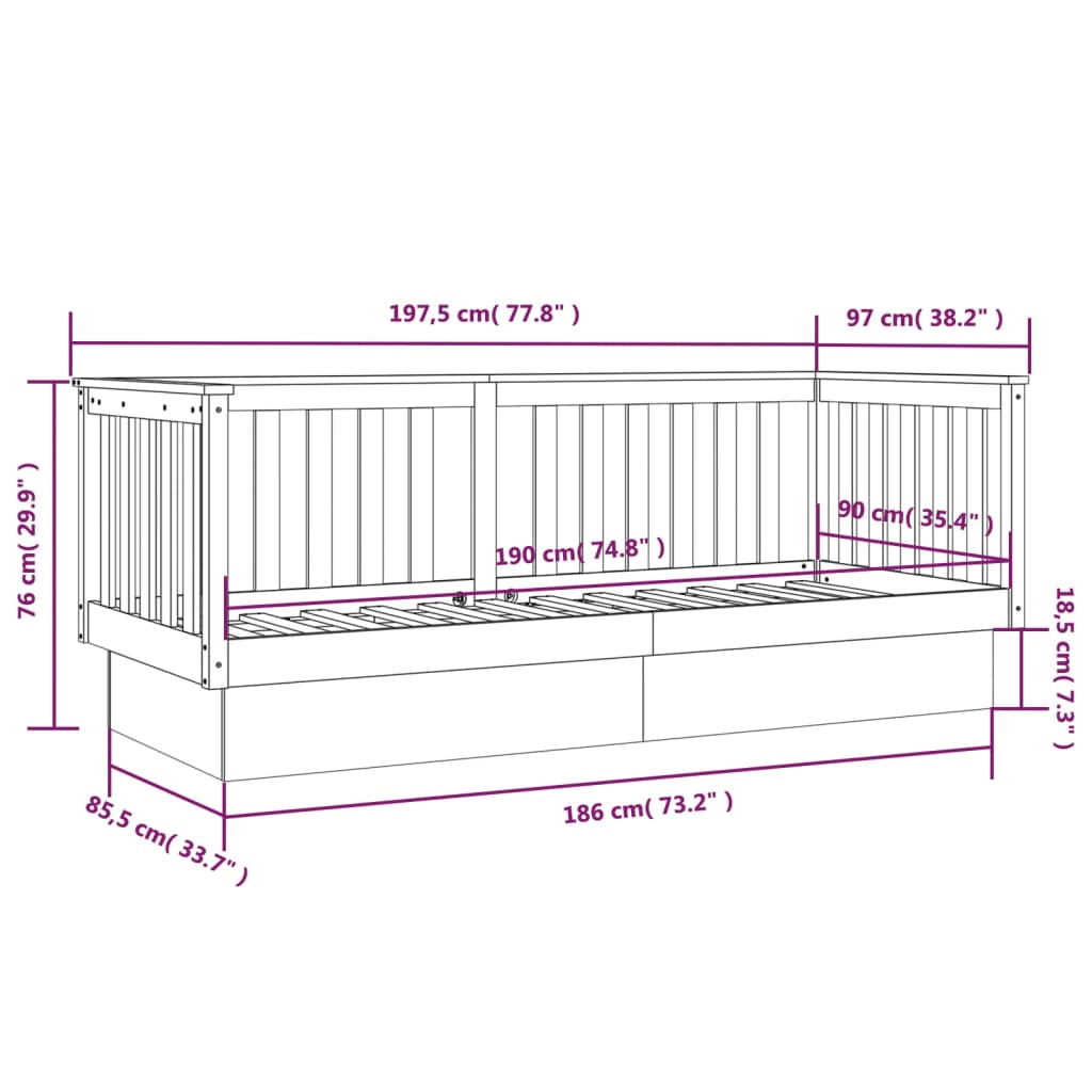 vidaXL Dagbädd utan madrass vit 90x190 cm massiv furu