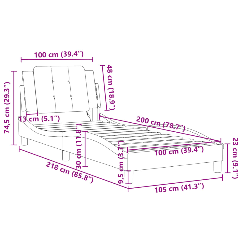 vidaXL Sängram med LED-belysning svart 100x200 cm konstläder