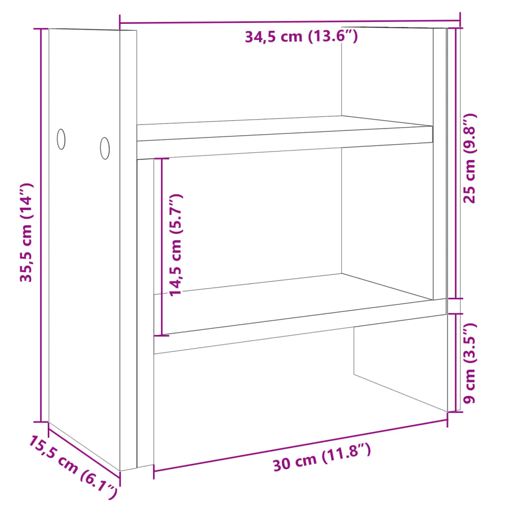 vidaXL Skrivbordshylla betonggrå 34,5x15,5x35,5 cm konstruerat trä